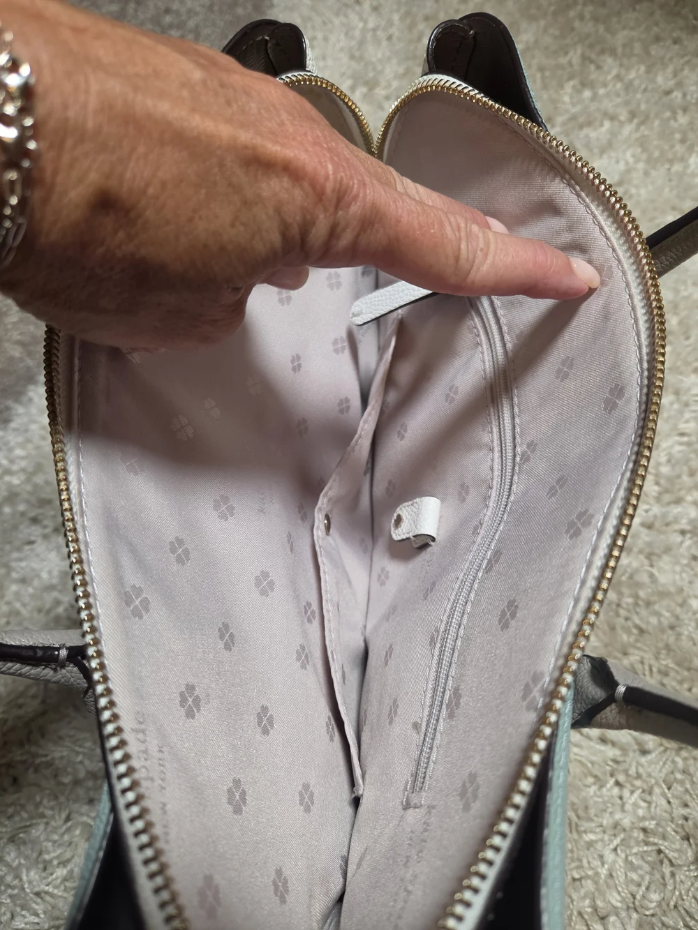 Kate Spade Pebbled Leather Satchel in Light Teal and White